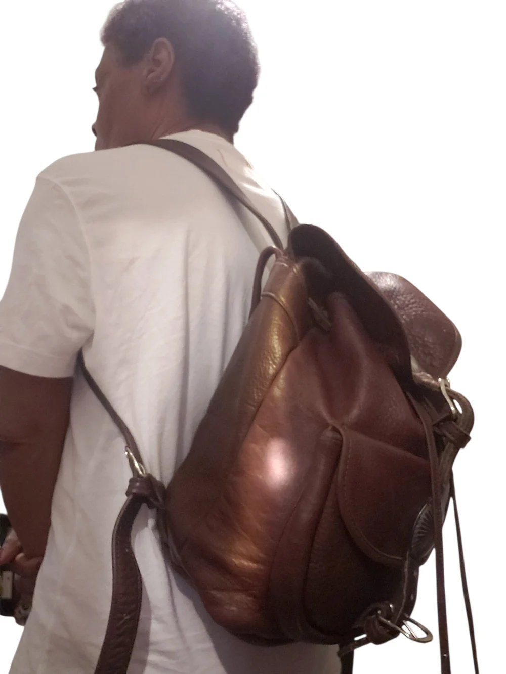 Western style Rugged Pebbled Leather Backpack with Silver Concho Accent - Picture 7 of 13